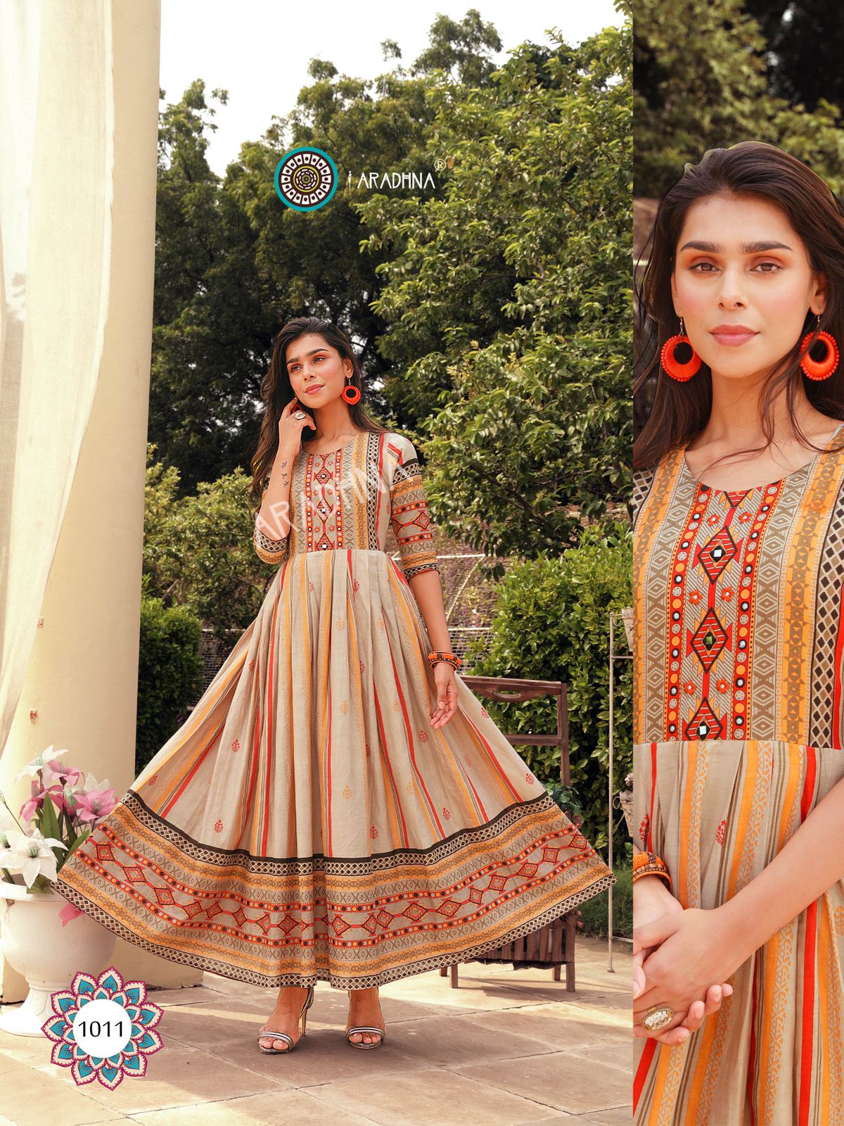 Aradhna Fashion Stripy 1 Heavy Cotton Anarkali Ethnic Wear Stylish Kurti Collection